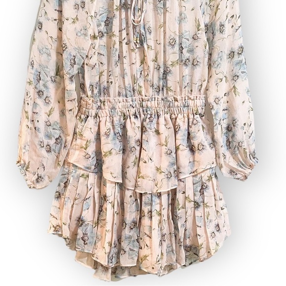 LoveShackFancy Silk Floral Popover‎ Mini Dress  Size S, Pink floral - Picture 8 of 14